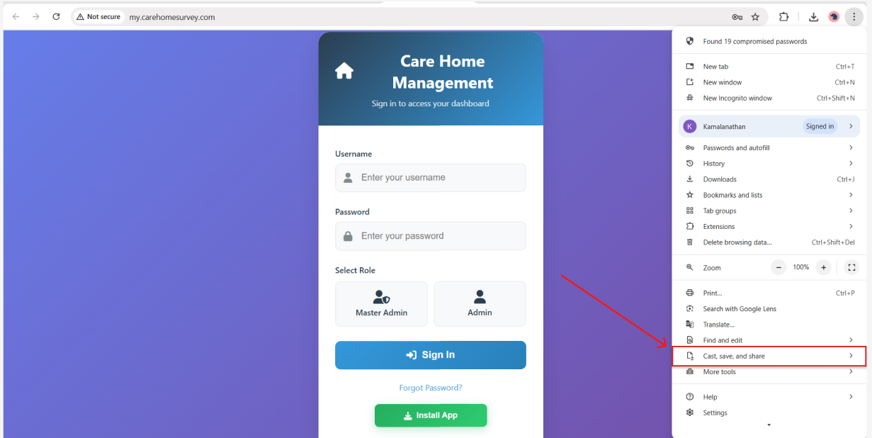 Step 2 - Cast, Save and Share option